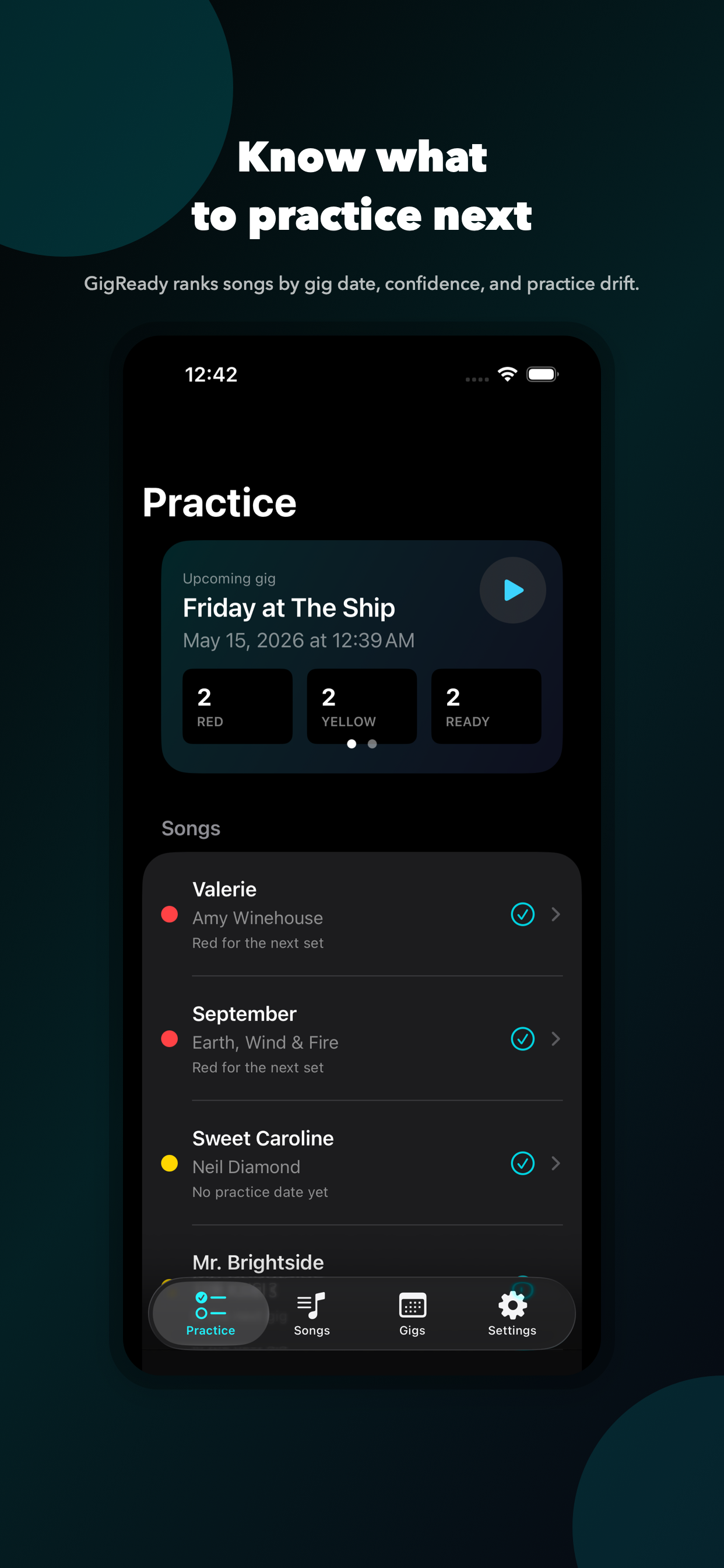 GigReady practice queue screenshot